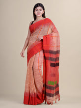 Red & Brown Cotton Handloom Saree