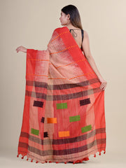 Red & Brown Cotton Handloom Saree