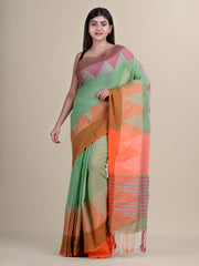 Green & Orange  Cotton Handloom Saree
