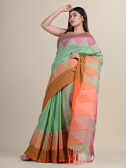 Green & Orange  Cotton Handloom Saree