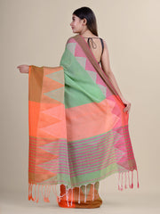 Green & Orange  Cotton Handloom Saree