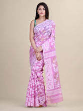 Mauve & White Cotton Jamdani Saree
