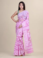 Mauve & White Cotton Jamdani Saree