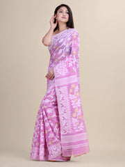 Mauve & White Cotton Jamdani Saree