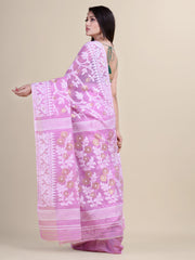 Mauve & White Cotton Jamdani Saree