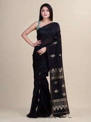 Laa Calcutta Black & Golden Linen saree