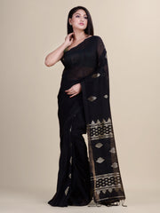 Laa Calcutta Black & Golden Linen saree