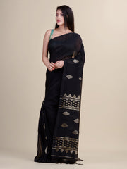 Laa Calcutta Black & Golden Linen saree
