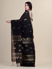 Laa Calcutta Black & Golden Linen saree