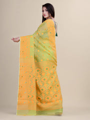 Mustard Yellow & Green Cotton Jamdani Saree