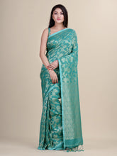 Sea Green & Golden  Linen  saree