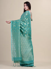 Sea Green & Golden  Linen  saree