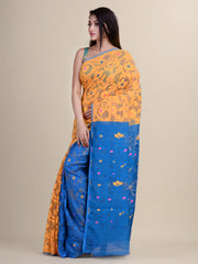 Yellow & Blue Cotton Jamdani Saree