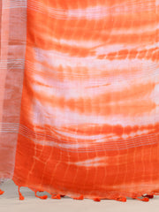 Orange & White handloom saree