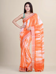 Orange & White handloom saree