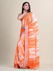 Orange & White handloom saree