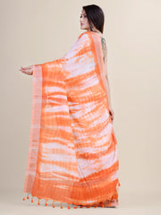 Orange & White handloom saree