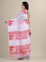 White & Red Cotton Jamdani Saree