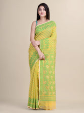 Yellow & Green Cotton Jamdani Saree