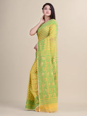 Yellow & Green Cotton Jamdani Saree