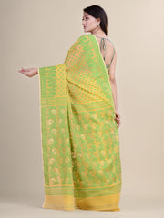 Yellow & Green Cotton Jamdani Saree