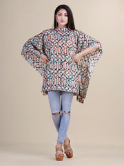White & Multi Abstract print kaftan