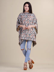 White & Multi Abstract print kaftan