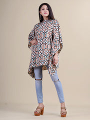 White & Multi Abstract print kaftan