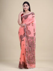 Peach & Multi  Handloom  saree