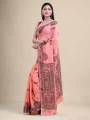 Peach & Multi  Handloom  saree