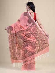 Peach & Multi  Handloom  saree