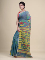 Green & Yellow  Cotton Jamdani Saree