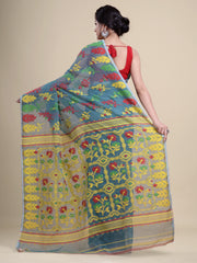 Green & Yellow  Cotton Jamdani Saree