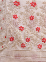 Off White & Golden  pure cotton jamdani saree