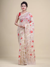 Off White & Golden  pure cotton jamdani saree