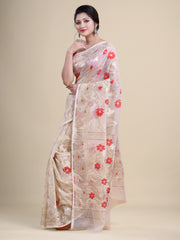 Off White & Golden  pure cotton jamdani saree