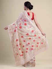 Off White & Golden  pure cotton jamdani saree