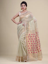 Green & Pink  pure cotton jamdani saree