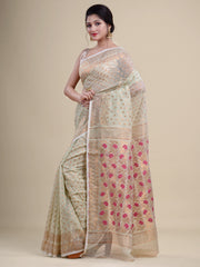 Green & Pink  pure cotton jamdani saree