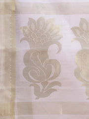 White & Golden Silk Handloom  saree