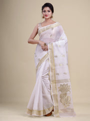 White & Golden Silk Handloom  saree