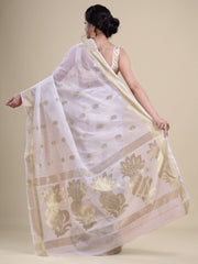 White & Golden Silk Handloom  saree