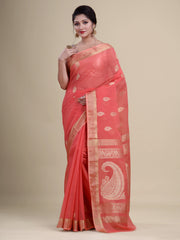 Pink & Golden  Silk Handloom  saree