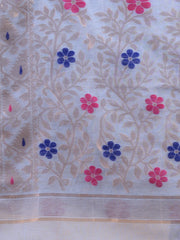 Sky Blue & Golden Cotton Jamdani Saree