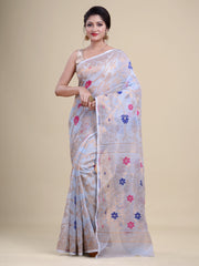 Sky Blue & Golden Cotton Jamdani Saree