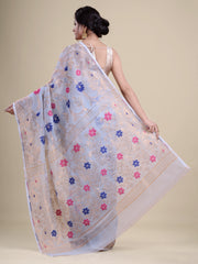 Sky Blue & Golden Cotton Jamdani Saree