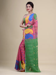 Pink & Green  Cotton Jamdani Saree
