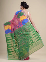 Pink & Green  Cotton Jamdani Saree