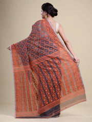 Grey  & Orange  Cotton Jamdani Saree