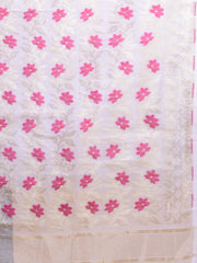 White & Pink  pure cotton jamdani saree